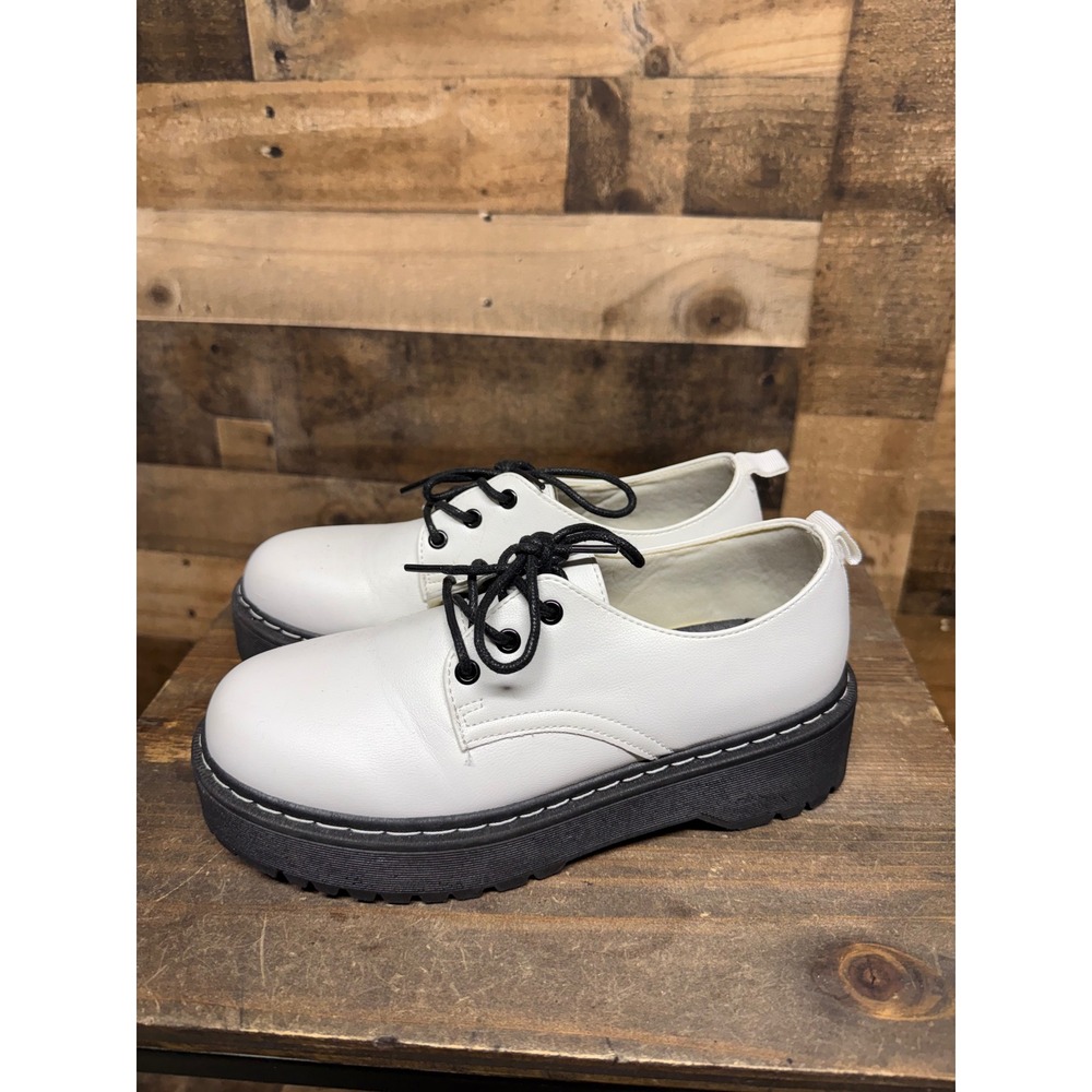 Jelly pop White Platform Lug Sole Oxford Shoes Chunky‎ Black Lace Up Size 7.5